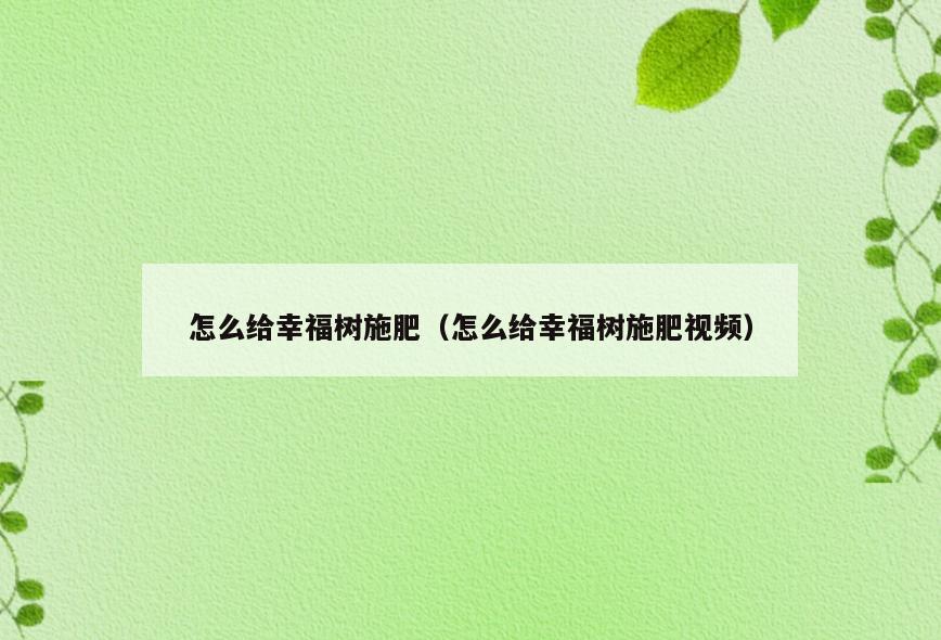 怎么给幸福树施肥(怎么给幸福树施肥视频)