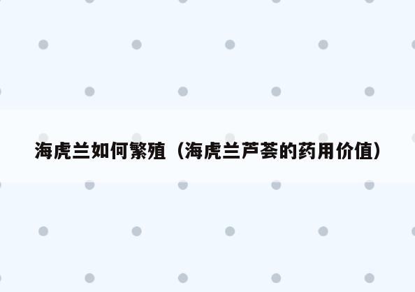 海虎兰如何繁殖(海虎兰芦荟的药用价值)