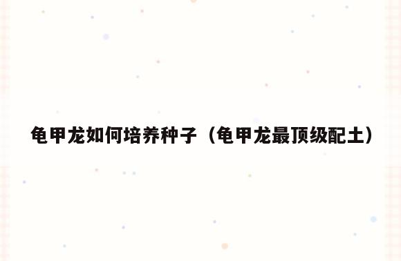 龟甲龙如何培养种子(龟甲龙最顶级配土)