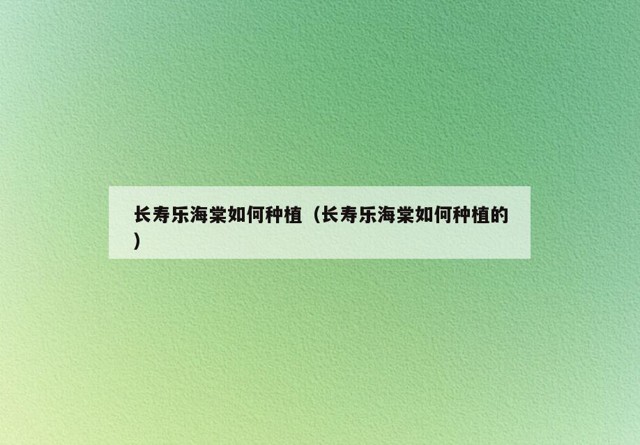 长寿乐海棠如何种植(长寿乐海棠如何种植的)