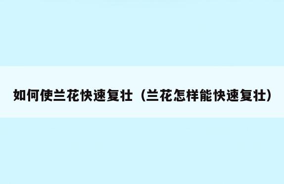如何使兰花快速复壮(兰花怎样能快速复壮)