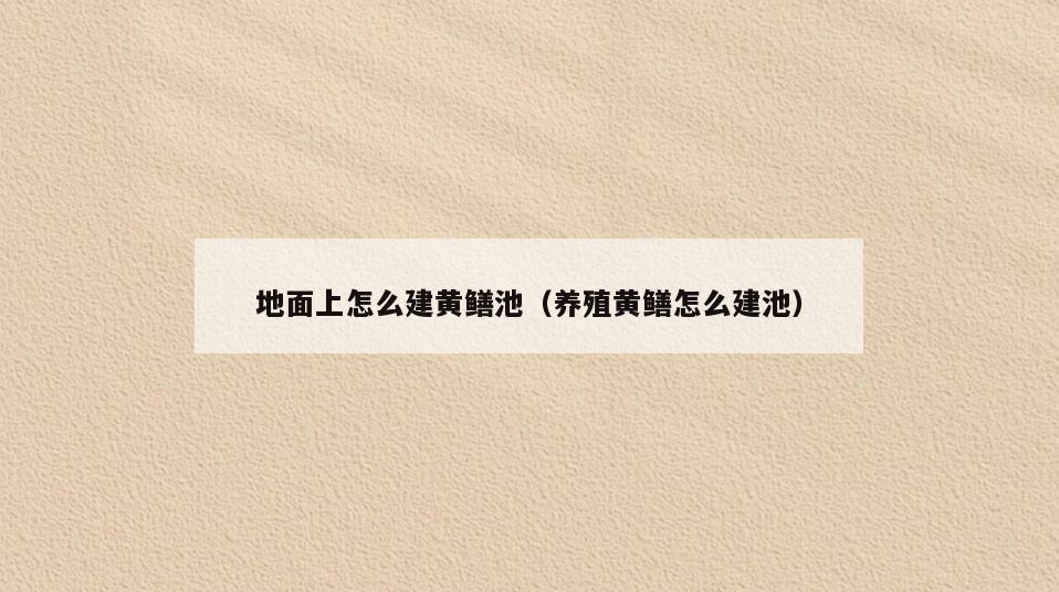 地面上怎么建黄鳝池(养殖黄鳝怎么建池)