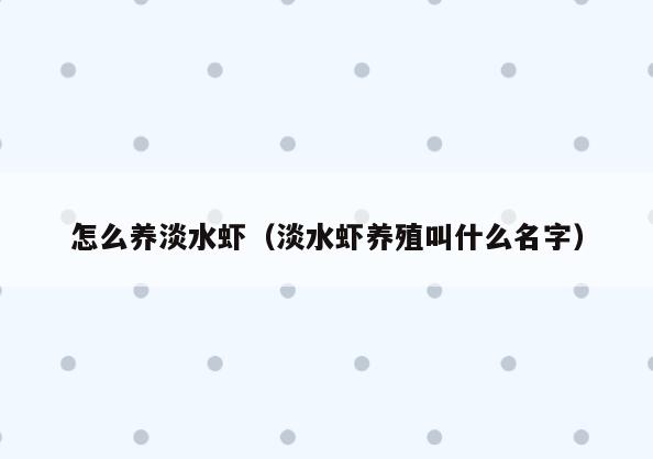 怎么养淡水虾(淡水虾养殖叫什么名字)