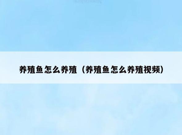 养殖鱼怎么养殖(养殖鱼怎么养殖视频)