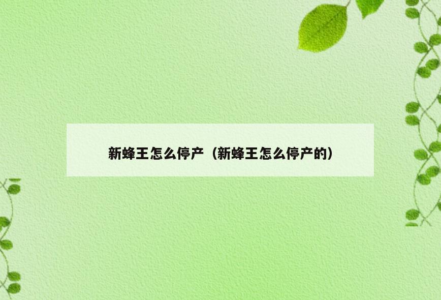 新蜂王怎么停产(新蜂王怎么停产的)
