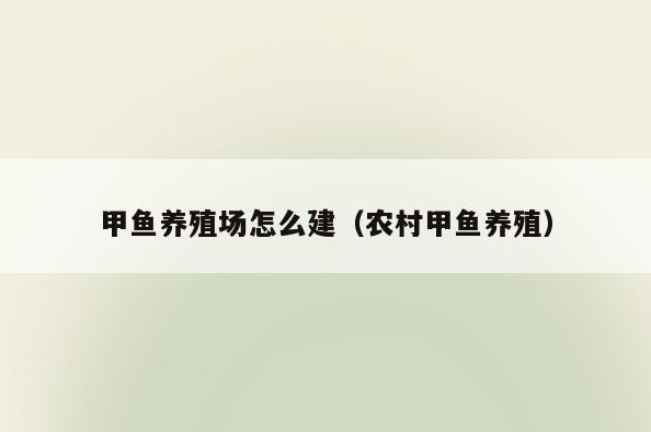 甲鱼养殖场怎么建(农村甲鱼养殖)
