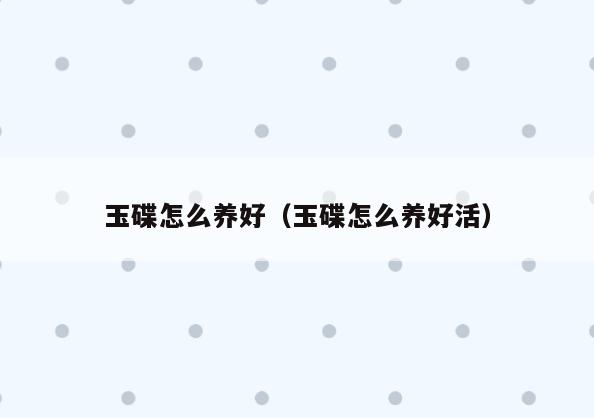 玉碟怎么养好(玉碟怎么养好活)