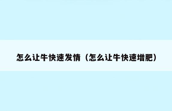 怎么让牛快速发情(怎么让牛快速增肥)
