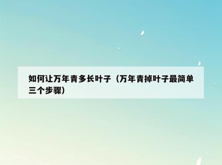 如何让万年青多长叶子(万年青掉叶子最简单三个步骤)