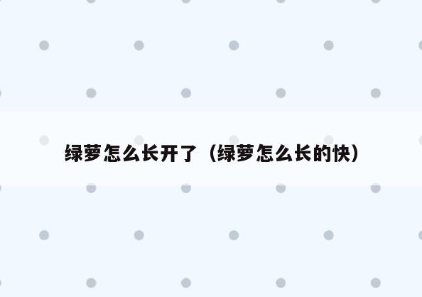 绿萝怎么长开了(绿萝怎么长的快)