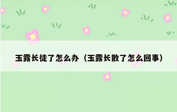 玉露长徒了怎么办(玉露长散了怎么回事)