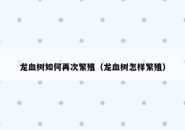 龙血树如何再次繁殖(龙血树怎样繁殖)
