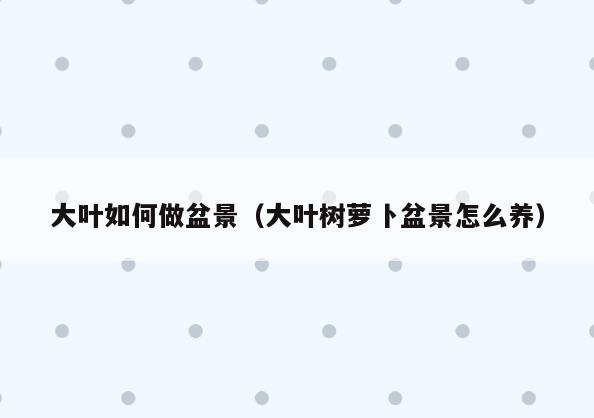 大叶如何做盆景(大叶树萝卜盆景怎么养)
