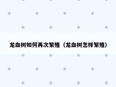 龙血树如何再次繁殖（龙血树怎样繁殖）