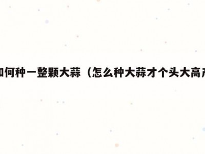 如何种一整颗大蒜（怎么种大蒜才个头大高产）