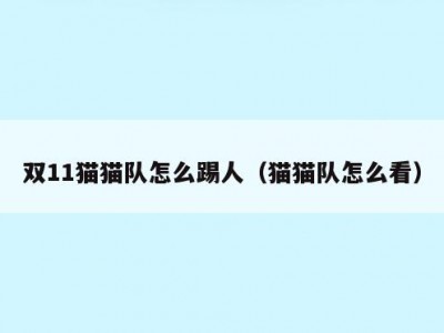 双11猫猫队怎么踢人（猫猫队怎么看）