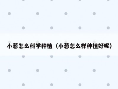 小葱怎么科学种植（小葱怎么样种植好呢）