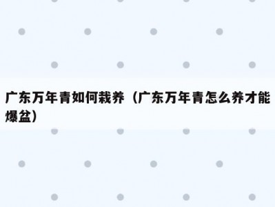 广东万年青如何栽养（广东万年青怎么养才能爆盆）