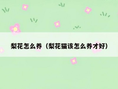 梨花怎么养（梨花猫该怎么养才好）