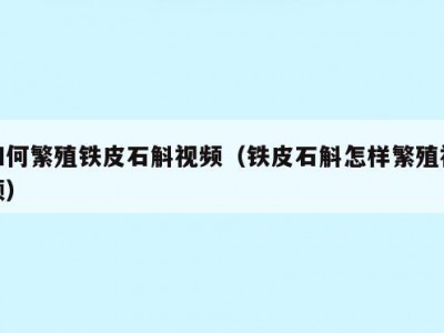 如何繁殖铁皮石斛视频（铁皮石斛怎样繁殖视频）