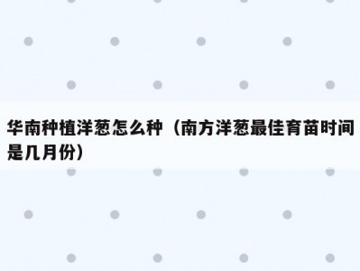 华南种植洋葱怎么种（南方洋葱最佳育苗时间是几月份）