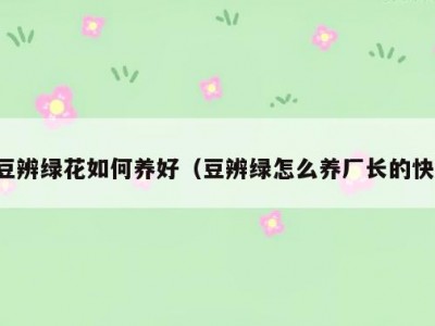 豆辨绿花如何养好（豆辨绿怎么养厂长的快）
